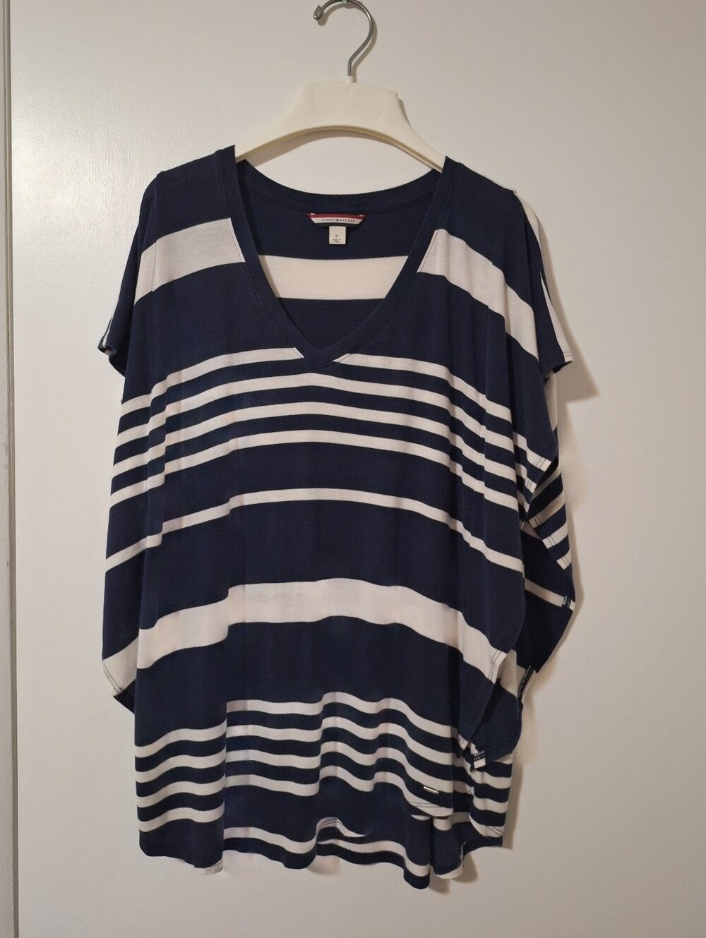 Tommy Hilfiger Flowy Sleeves Striped Navy and White Blouse Size M